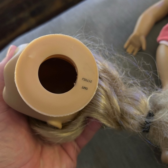 American Girl Doll head with pink marker on cheek - Picture 3 of 3